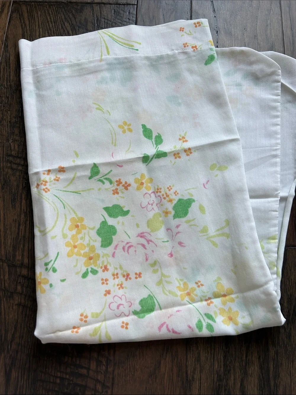 Vintage Floral Pillowcase in White with Yellow, Green, and Pink Accents
